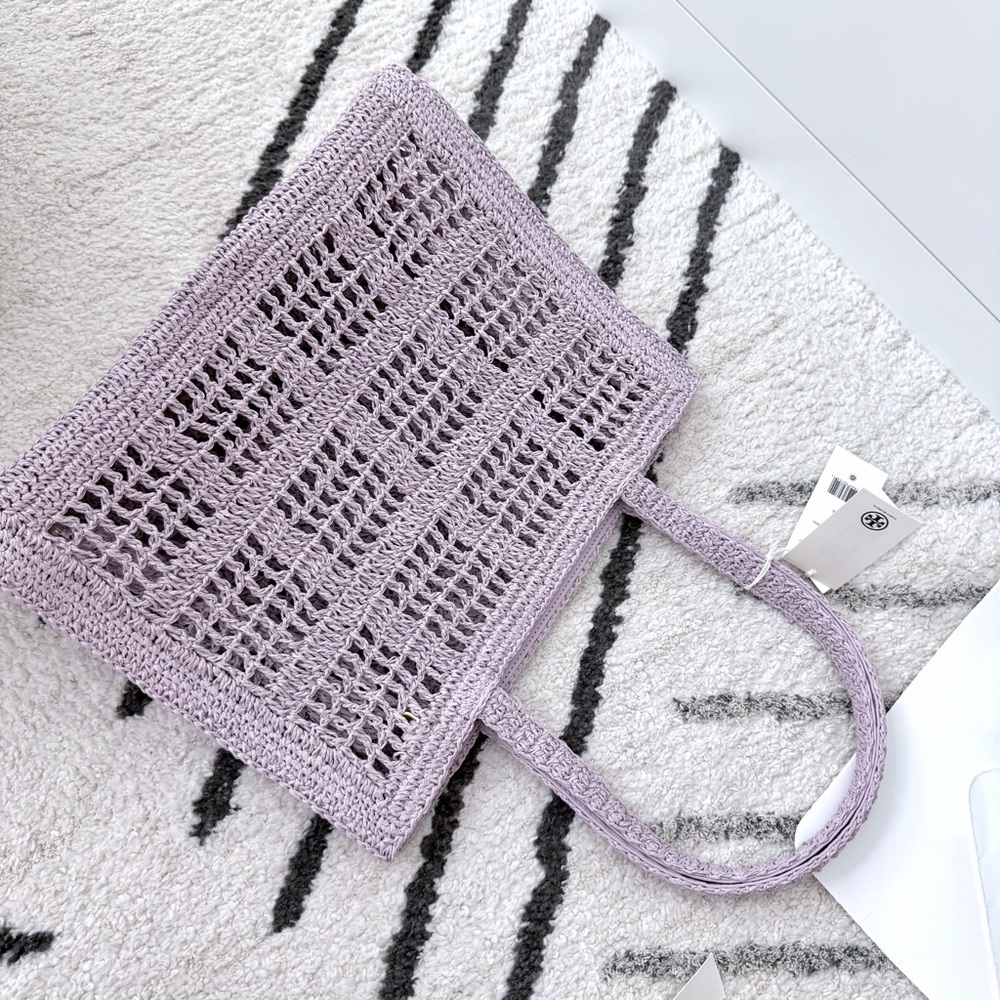 NWT Tory Burch Hand Crocheted Ella Tote - Small Pale Purple - 100% AUTHENTIC - Picture 6 of 7